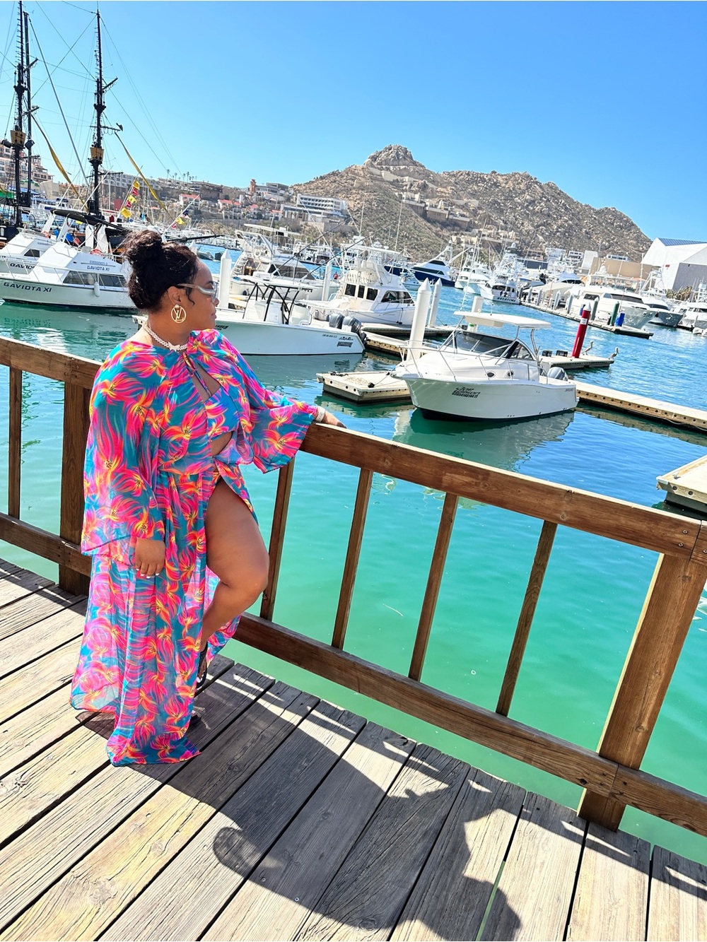 Keva J Luxury Tropical Lily Floral Print Floor Length Duster Cover Up